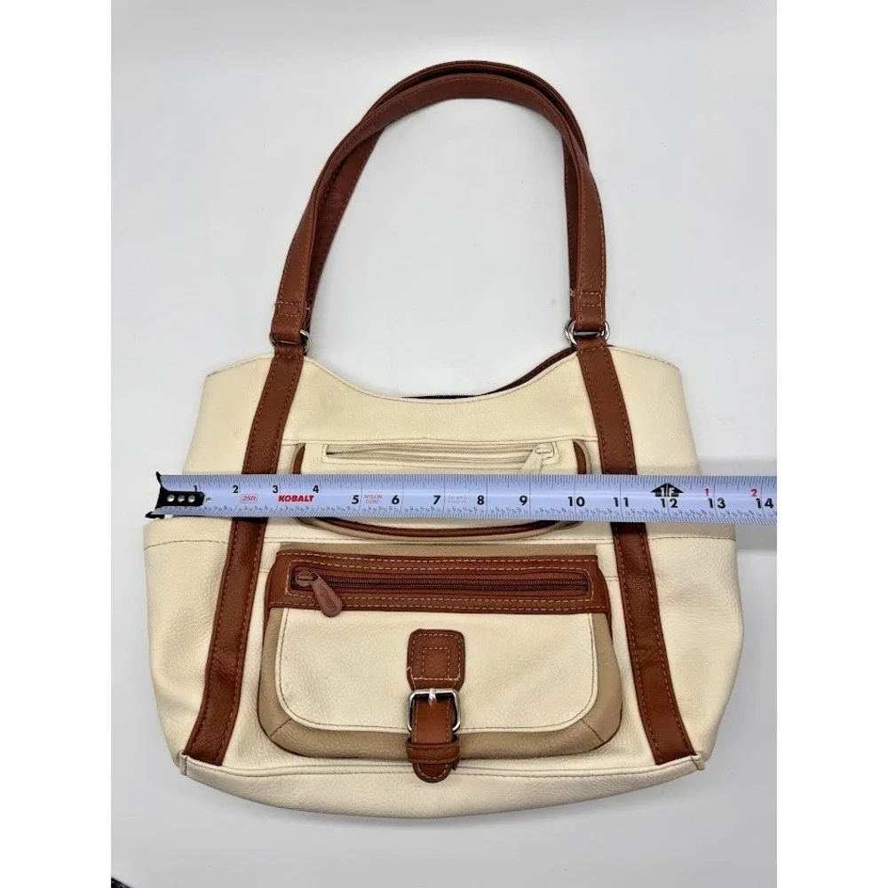 MultiSac Women Shoulder Bag Beige Brown Faux Leather Large Tote Zip Pockets